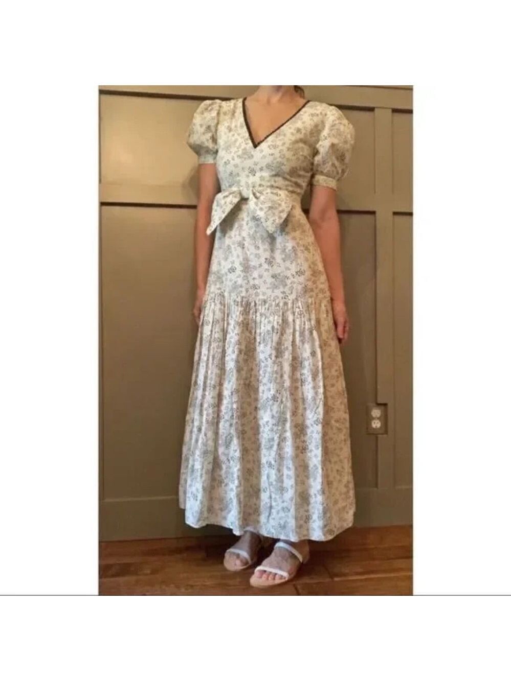 LoveShackFancy Dominique Dress Cream Floral Boho Maxi Bow Detail Size 00 New NWT